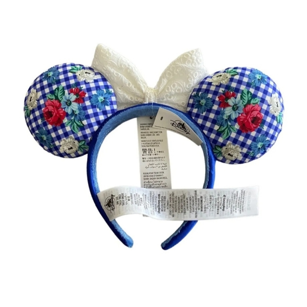 2022 Disney Parks Blue Ghimham Floral Checkered Minnie Mouse ears headband